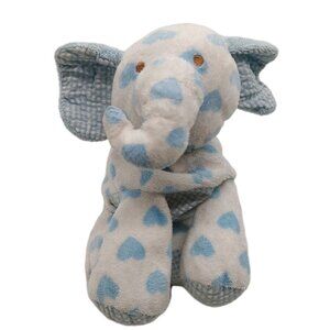 Kmart Elephant Plush White Blue Hearts Rattle Plush Sewn Eyes Read Vintage